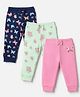 Babyhug Single Jersey Knit Full Length Lounge Pant With Butterfly & Floral Print Pack of 3 - Blue Pink Green