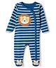 Babyhug Cotton Knit Full Sleeves Sleep Suit Nightwear with Striped & Lion Patch in Navy Blue