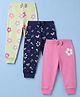 Babyhug Single Jersey Knit Full Length Lounge Pant With Butterfly & Floral Print Pack of 3 - Blue Pink Green