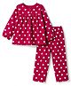 Babyhug Cotton Knit Full Sleeves Co-Ords T-Shirt & Pyjama Night Suit with Heart Print - Red