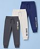Babyhug Single Jersey Knit Full Length Sports Theme Text Printed Lounge Pants Pack Of 3 - Grey White & Navy Blue
