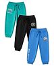 Babyhug Cotton Single Jersey Knit Full Length Track Pants in Green Blue & Black Pack of 3