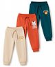 Babyhug Cotton Single Jersey Knit Full Length Lounge Pant with Animals Face Print Pack of 3 - Teal Blue Cream & Rust Orange