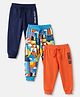 Babyhug Cotton Single Jersey Knit Full Length Lounge Pants with Text Print Pack of 3 - Navy Blue, Orange & Blue