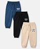 Babyhug Cotton Single Jersey Knit Jogger Fit Full Length Pant Pack of 3 in Navy Blue Black Beige