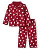 Babyhug Cotton Knit Full Sleeves Front open Co-ord Shirt & Pyjama Night Suit with Star Print in Red