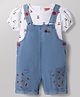 Babyhug Single Jersey Denim Knit Half sleeves Cherry Printed T-Shirt & Dungaree With Applique - White