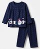Babyhug Cotton Knit Full Sleeves Front Open Co-ord Shirt & Pajama Night Suit with My Cute Little Home Kitten & Polka Dots Print - Navy Blue