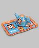 Disney Mickey Mouse 14-Piece Tin Tea Set for Kids| Mickey & Friends| Pretend Play Kitchen Set| Metal Tea Party Toy| Cups, Saucers, Tray & Coasters| Durable & Portable