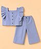 Babyhug Cotton Woven Sleeveless Striped Top & Palazo Co Ord Set - Blue
