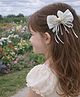 Takabee Pearl Embellished Bow Applique Detailed Alligator Clip - Cream