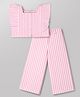 Babyhug Cotton Woven Frill Sleeves Co-Ords Top & Culottes Set with Stripes - Pink