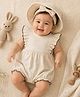 Nino Bambino Organic Cotton Knit Frill Sleeves Solid Romper With Hat - Cream