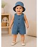 Nino Bambino Organic Cotton Knit Sleeveless Solid Romper With Hat - Blue