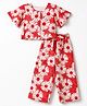 Babyhug Cotton Woven Half Sleeves Co-Ords Top & Culottes Set with Floral Print & Belt - Red