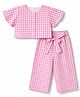 Babyhug Cotton Woven Half Sleeves Co-Ords Top & Culottes Set with Check & Belt - Pink
