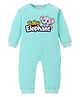 BLUSHES 100% Cotton Knit Full Sleeves Baby Elephant Text Printed Romper - Sea Green