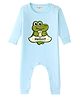 BLUSHES 100% Cotton Knit Full Sleeves Hello Text & Crocodile Printed Romper - Aqua Blue