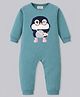 BLUSHES 100% Cotton Knit Full Sleeve Penguin Printed Romper - Turquoise