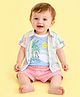 CANDY HOUSE Cotton Woven Half Sleeves Striped Shirt & Shorts Set With Under The Sun Text Printed Tee - Peach