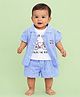CANDY HOUSE Cotton Woven Half Sleeves Coordinating Checked Shirt & Shorts Set With Bicycle Printed Tee - Blue