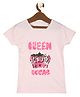 TRENDY ZONE Cotton Knit Half Sleeves Sequins Embellished Crown Designed Queen Text Printed Tee - Pink