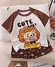 TRENDY ZONE Cotton Knit Half Raglan Sleeves Tiger Printed Tee & Shorts Set - Brown