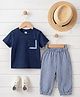 TRENDY ZONE Cotton Knit Half Sleeves Solid Tee & Striped Joggers Set - Blue