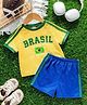 TRENDY ZONE Knit Half Sleeves Brasil Theme Printed Tee & Shorts Set - Yellow