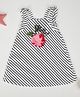 TRENDY ZONE Cotton Blend Knit Sleeveless Fruit Embroidered Striped Dress - Black