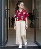 OLLINGTON ST. Top and Pant with Half Sleeves and Plants Print in Maroon & Beige