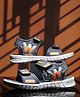 asian Abstract Designed Velcro Closure Sandals - Dark Grey & Orange