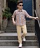 OLLINGTON ST. Cotton Woven Full Sleeve Striped Shirt With Twill Joggers - Dark Peach & Beige