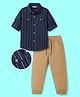 OLLINGTON ST. Cotton  Woven Full Sleeve Striped Shirt With Twill Joggers -Navy Blue & Khaki