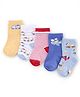 Cute Walk by Babyhug Knit Anti-Bacterial Ankle Length Striped Socks With Vehicle & Rocket Design Pack of 5 - Grey, Red &  Blue