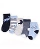 Cute Walk by Babyhug Knit Anti-Bacterial Ankle Length Striped Socks With Dino & Text Design Pack of 5 - White, Black & Sky Blue