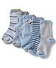 Cute Walk by Babyhug Knit Anti-Bacterial Ankle Length Striped Socks With Star & Rocket Design Pack of 5 - Grey & Sky Blue