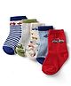 Cute Walk by Babyhug Knit Anti-Bacterial Ankle Length Striped Socks With Vehicle Design Pack of 5 - Grey, Red & Sky Blue