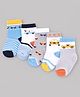Cute Walk by Babyhug Knit Anti-Bacterial Ankle Length Striped Socks With Vehicle Design Pack of 5 - White, Light Blue & Grey