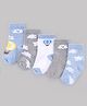 Cute Walk by Babyhug Knit Anti-Bacterial Ankle Length Socks With Clouds & Hot Air Balloon Design Pack of 5 - Grey, White & Light Blue