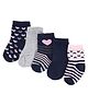 Cute Walk by Babyhug Knit Anti-Bacterial Ankle Length Striped Socks With Heart Design Pack of 5 - Grey & Black