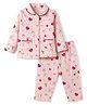 Cucumber Interlock Knit Full Sleeves Co-Ords Shirt & Pyjama Night Suit with Bear & Heart  Print -Pink