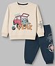 Cucumber Cotton Knit Full Sleeves T-Shirt & Joggers Set with Car Print - Cream