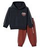 Cucumber Cotton Knit Full Sleeves Hooded T-Shirt & Joggers Set with Text Print - Navy Blue