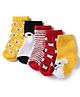 Cute Walk by Babyhug Knit Anti-Bacterial Ankle Length Striped Socks With Teddy Bear & Penguin Design Pack of 5 - Yellow, Red & Black