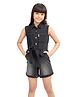 Olele Denim Woven Sleeveless Tie Up Belt Detailed Washed Romper - Black