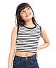Olele Cotton Rib Knit Sleeveless Striped Crop Top - Black
