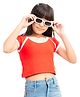 Olele Cotton Rib Knit Half Sleeves Solid Top - Red