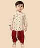 ETHNIKS NEURON Silk Woven Full Sleeves Mirror Work Detailed Dhoti Kurta Set - Cream