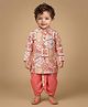 ETHNIKS NEURON Silk Woven Full Sleeves Abstract Patchwork Printed Dhoti Kurta Set - Orange
